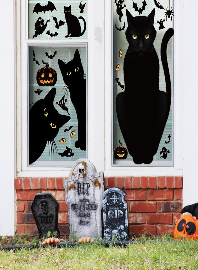 Quera Large Halloween Window Clings Black Cat Window Decorations Glow in The Dark Spooky Pumpkin Window Stickers Halloween Silhouette Window Stickers for School Home Office Party Decals, Double-Side - Image 4